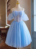 A-line Blue Off Shoulder Beaded Homecoming Dress Prom Dress Cocktail Dress #TKL2111|Selinadress