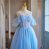 A-line Blue Off Shoulder Beaded Homecoming Dress Prom Dress Cocktail Dress #TKL2111|Selinadress