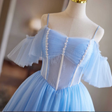 A-line Blue Off Shoulder Beaded Homecoming Dress Prom Dress Cocktail Dress #TKL2111|Selinadress