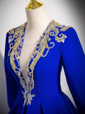 A-line Deep V neck Royal Blue Elegant Long Prom Dress Princess Dresses TKL2165|Selinadress