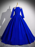 A-line Deep V neck Royal Blue Elegant Long Prom Dress Princess Dresses TKL2165|Selinadress