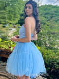 A-line Deep V neck Tulle Short Homecoming Dress #EWR712|Selinadress