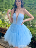 A-line Deep V neck Tulle Short Homecoming Dress #EWR712|Selinadress