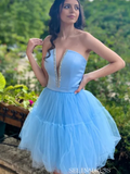 A-line Deep V neck Tulle Short Homecoming Dress #EWR712|Selinadress