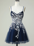 A-line Dusty Sage Homecoming Dresses Hoco Dress Spaghetti Straps Applique Cocktail Dress #TKL2356|Selinadress