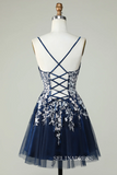 A-line Dusty Sage Homecoming Dresses Hoco Dress Spaghetti Straps Applique Cocktail Dress #TKL2356|Selinadress