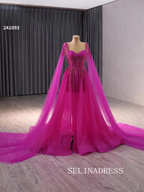 A-line Fuchsia Beaded Prom Dress Luxury Evening Gown Wedding Dress 241093|Selinadress