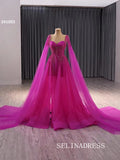 A-line Fuchsia Beaded Prom Dress Luxury Evening Gown Wedding Dress 241093|Selinadress