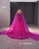 A-line Fuchsia Beaded Prom Dress Luxury Evening Gown Wedding Dress 241093|Selinadress