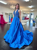 A-line Halter Royal Blue Beaded Long Prom Dress Evening Dress SEW1163|Selinadress