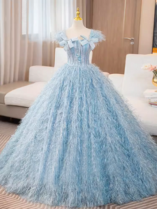 A-line Light Sky Blue Elegant Long Prom Dress Princess Quinceanera TKL2164|Selinadress