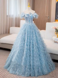 A-line Light Sky Blue Elegant Long Prom Dress Princess Quinceanera TKL2164|Selinadress