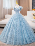 A-line Light Sky Blue Elegant Long Prom Dress Princess Quinceanera TKL2164|Selinadress