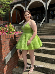 A-line Lime Green Spaghetti Straps Short Cocktail Dress Homecoming Dresses #TKL3808|Selinadress