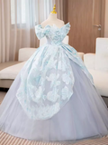 A-line Off-the-shoulder Light Sky Blue Long Prom Dress Beautiful Tulle Princess Dresses TKL2163|Selinadress