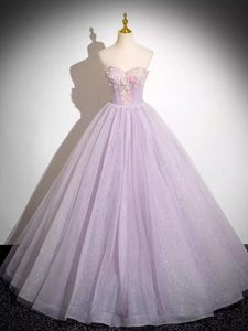 A-line Off-the-shoulder Lilac Long Prom Dress Sparkly Tulle Princess Dresses TKL2155|Selinadress