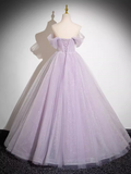 A-line Off-the-shoulder Lilac Long Prom Dress Sparkly Tulle Princess Dresses TKL2155|Selinadress