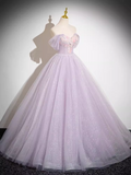 A-line Off-the-shoulder Lilac Long Prom Dress Sparkly Tulle Princess Dresses TKL2155|Selinadress