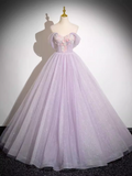 A-line Off-the-shoulder Lilac Long Prom Dress Sparkly Tulle Princess Dresses TKL2155|Selinadress