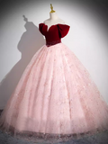 A-line Off-the-shoulder Pink Red Long Prom Dress Sparkly Tulle Princess Dresses TKL2162|Selinadress