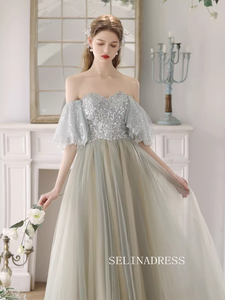 A-line Off-the-shoulder Sequins Prom Dress Beautiful Princess Dresses TKL2210|Selinadress