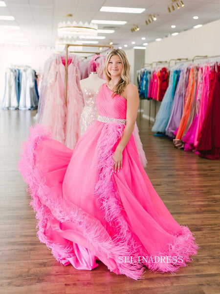 Hot Pink Beaded Prom Dresses