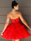 A-Line Princess Strapless Tulle Ruffles Short/Mini Homecoming Dresses #EWR166|Selinadress