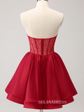 A-line Red Sweetheart Homecoming Dresses Beaded Hoco Dress Cocktail Dress #TKL2353|Selinadress