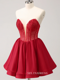 A-line Red Sweetheart Homecoming Dresses Beaded Hoco Dress Cocktail Dress #TKL2353|Selinadress