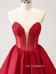 A-line Red Sweetheart Homecoming Dresses Beaded Hoco Dress Cocktail Dress #TKL2353|Selinadress