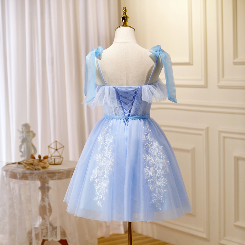 A-line Spaghetti Straps Blue Short Prom Dress Juniors Cute Homecoming Dresses KTS006|Selinadress