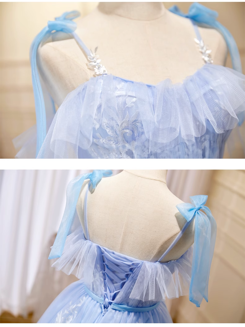 A-line Spaghetti Straps Blue Short Prom Dress Juniors Cute Homecoming Dresses KTS006|Selinadress