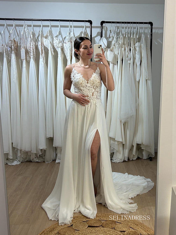 SlenyuBridal Women's Beach Wedding Dresses Chiffon Plus Size Bridal Gown  Ivory Size 12 at  Women's Clothing store