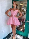 A-line Spaghetti Straps Pink Homecoming Dress Short Prom Dress EWR717|Selinadress