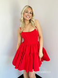 A-line Spaghetti Straps Red Short Homecoming Dress #EWR702|Selinadress