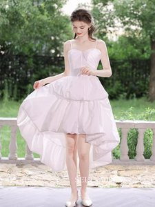 A-line Spaghetti Straps White High Low Prom Dress Cute Princess Dresses TKL2207|Selinadress