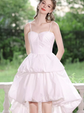 A-line Spaghetti Straps White High Low Prom Dress Cute Princess Dresses TKL2207|Selinadress