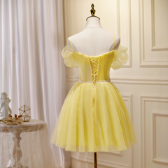 A-line Spaghetti Straps Yellow Short Prom Dress Juniors Cute Homecoming Dresses KTS005|Selinadress