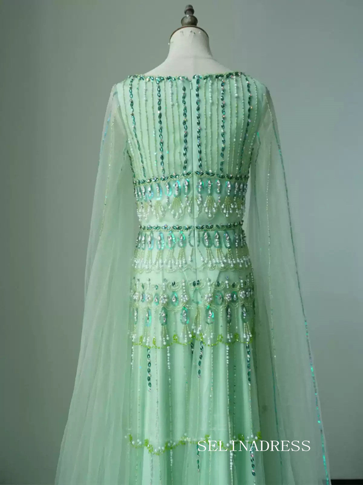 A-line Square Green Long Prom Dress High Quality Evening Gowns CN005|Selinadress