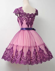 A-line Square Vintage Short Prom Dress Purple Homecoming Dress kts083|Selinadress