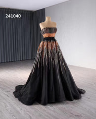 A-line Strapless Black Luxury Prom Dress Beaded Quincess Evening Gowns 241040|Selinadress