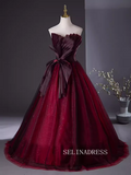 A-line Strapless Burgundy Prom Dress Beautiful Princess Dresses TKL2202|Selinadress