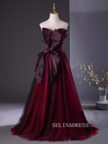 A-line Strapless Burgundy Prom Dress Beautiful Princess Dresses TKL2202|Selinadress