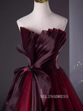 A-line Strapless Burgundy Prom Dress Beautiful Princess Dresses TKL2202|Selinadress