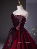 A-line Strapless Burgundy Prom Dress Beautiful Princess Dresses TKL2202|Selinadress