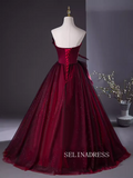 A-line Strapless Burgundy Prom Dress Beautiful Princess Dresses TKL2202|Selinadress