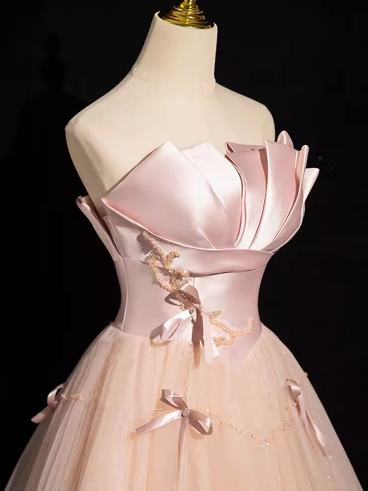 A-line Strapless Elegant Pink Long Prom Dress Satin Princess Dresses TKL2168|Selinadress