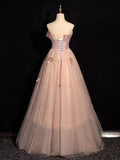 A-line Strapless Elegant Pink Long Prom Dress Satin Princess Dresses TKL2168|Selinadress