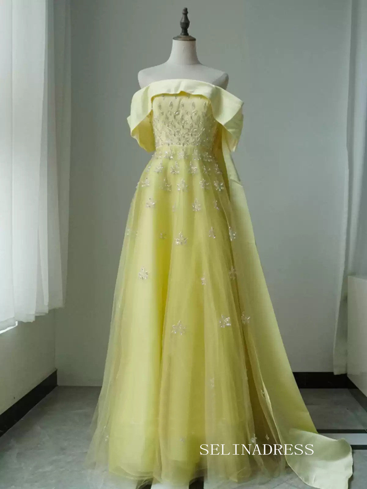 A-line Strapless Yellow Prom Dress High Quality Evening Gowns CN002|Selinadress