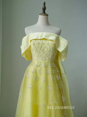 A-line Strapless Yellow Prom Dress High Quality Evening Gowns CN002|Selinadress